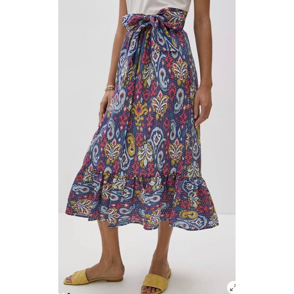 Anthropologie Edith Midi Long Skirt Blue Multicolor Paisley Boho Pockets Medium